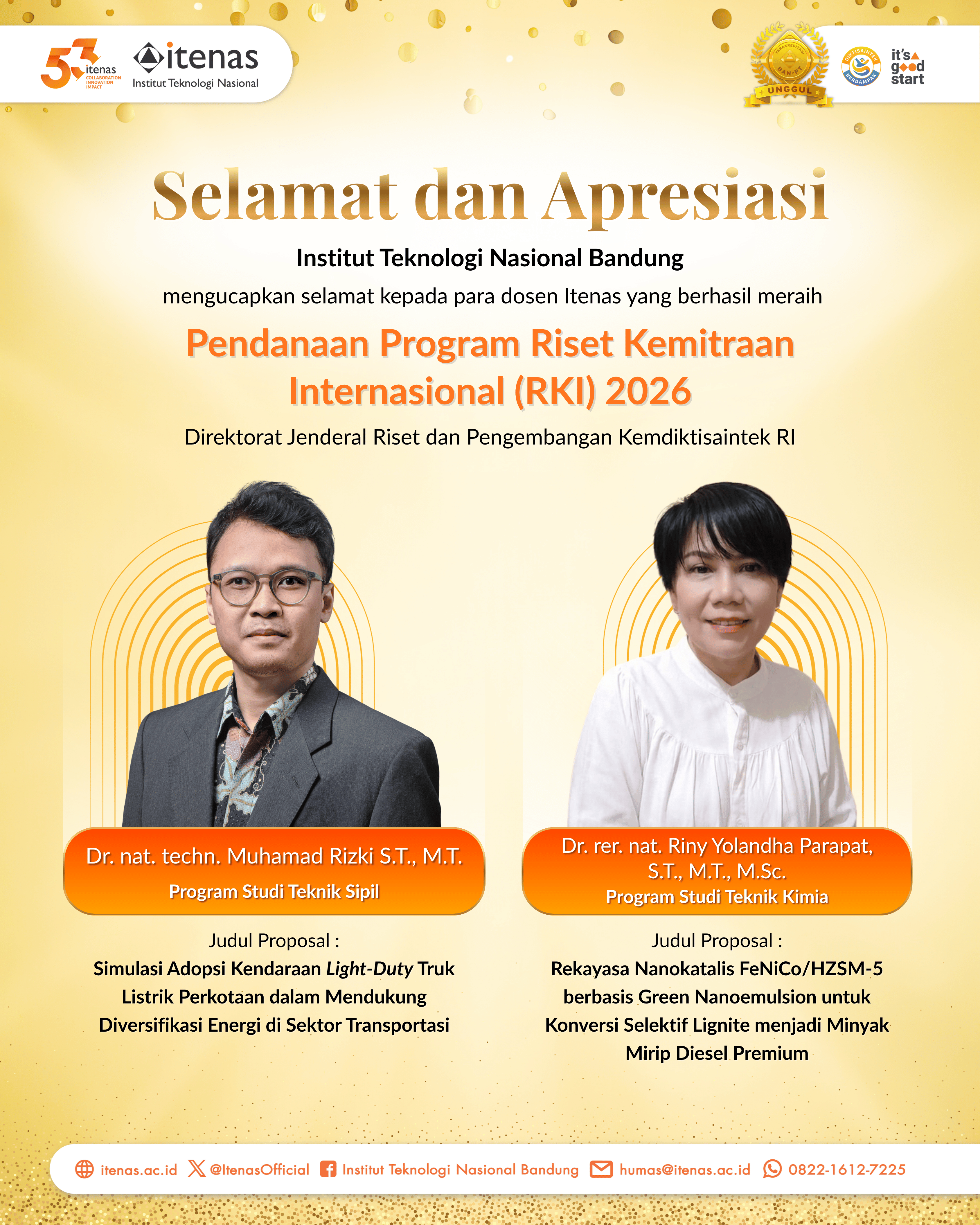 Berita Dua Dosen Itenas Bandung Raih Pendanaan Riset Kemitraan Internasional (RKI) Tahun 2026